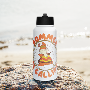 "Summer Is Calling" Stainless Steel Water Bottle With A Straw Lid